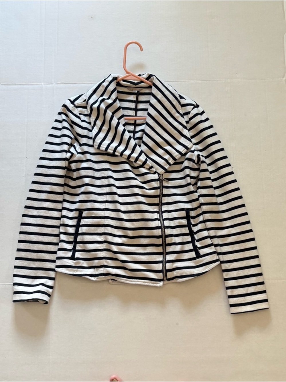 Striped Black & White Asymmetrical Zip Jacket - Women- Gap
